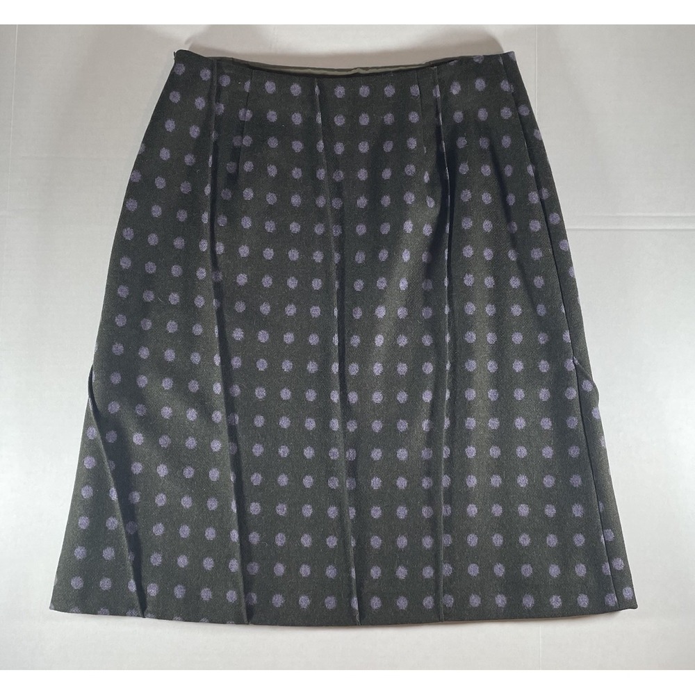 Garnet Hill Size 10 Charcoal skirt with Purple Polka Dots Wool Pleated A-Line